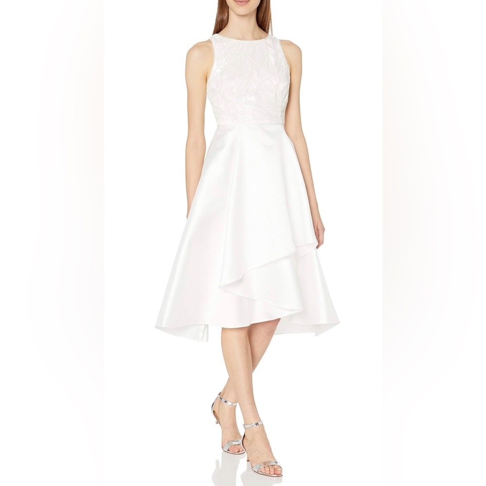 Adrianna Papell Women's Sequin & Mikado Hi Low Dress— IVORY color  - size 10